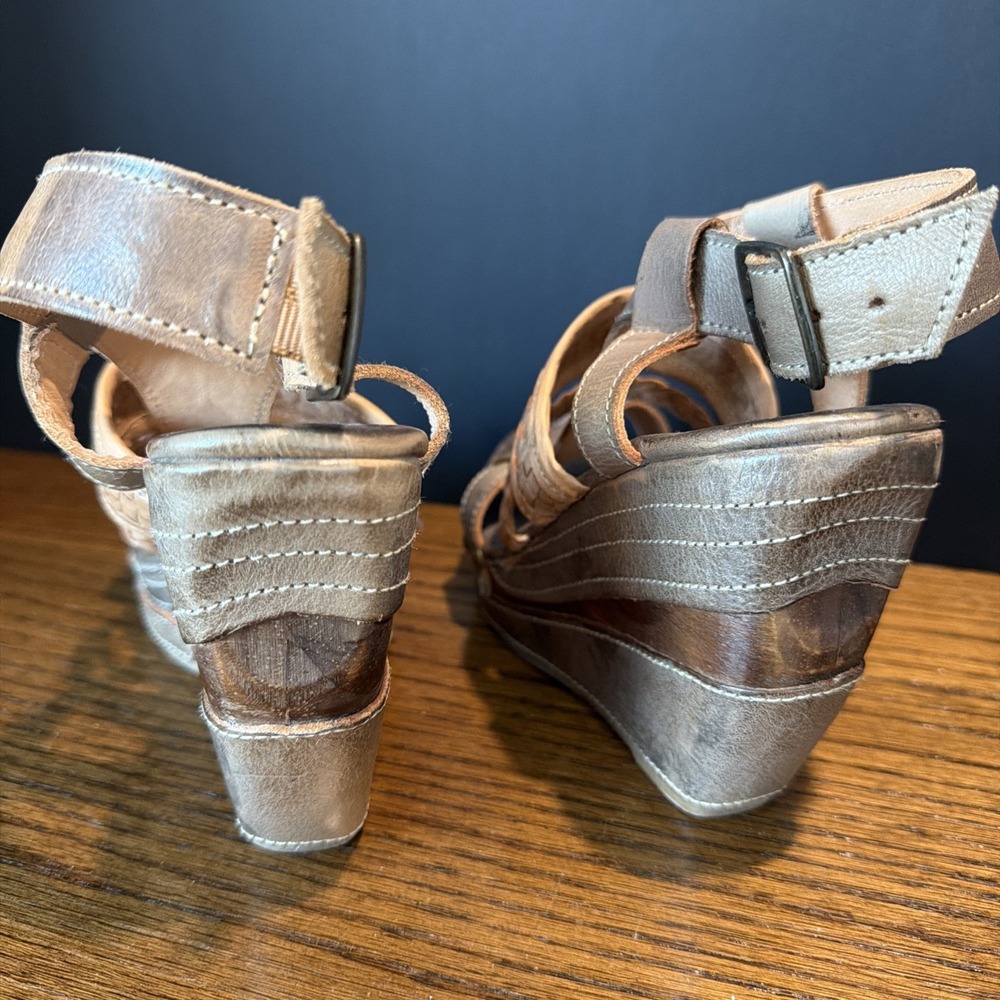 Bed Stu Jaslyn Brown, Tan Braided Leather Platform Bohemian Wedge Sandals Size 8 - Picture 3 of 9